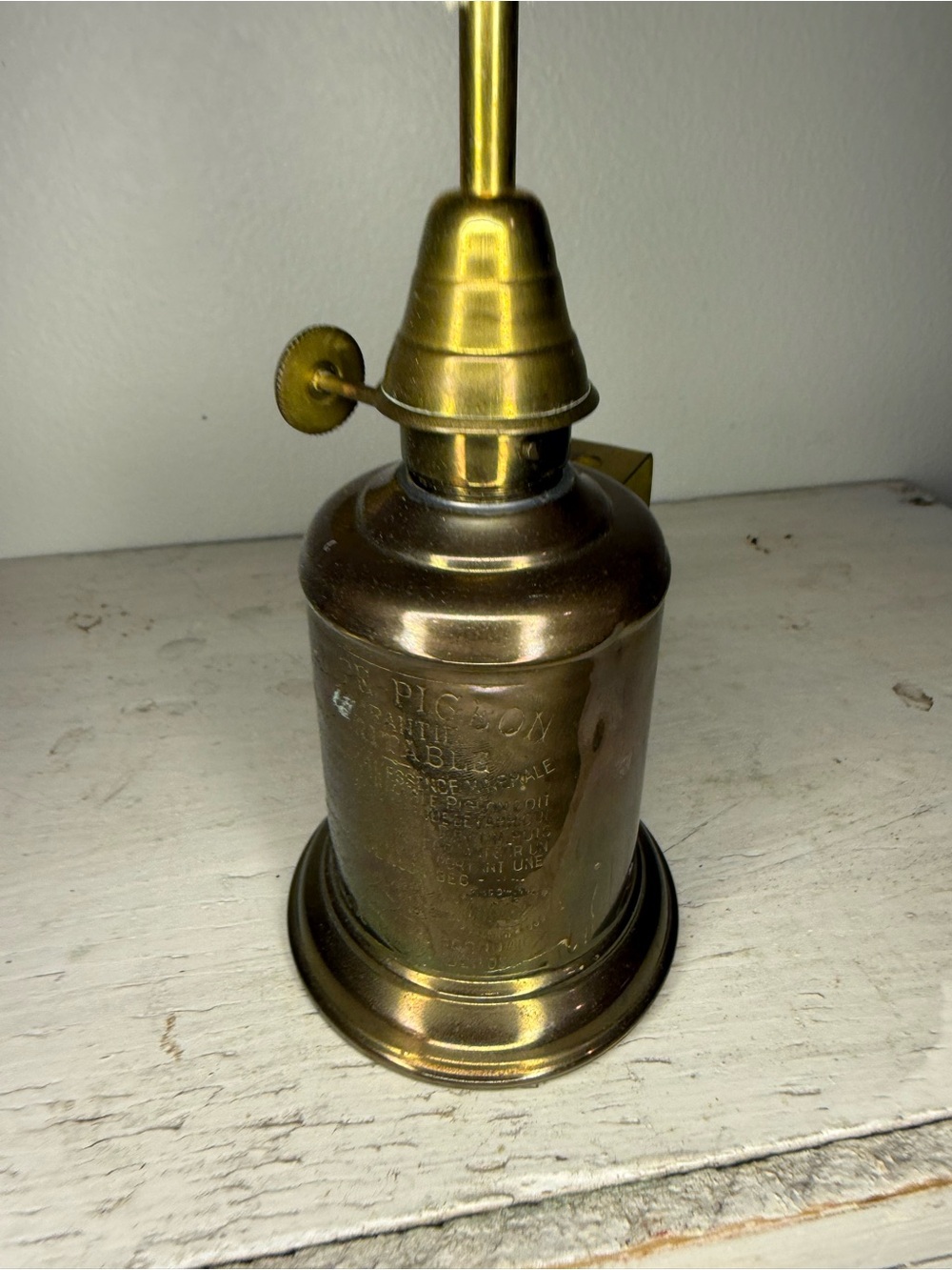 Antique French L’Hirondelle Lampe Pigeon Brass Oil Lamp Body 19th Century w/wick